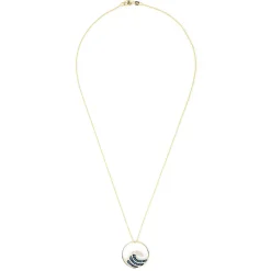 Necklaces & Pendants|Effy Jewelry Seaside 14K Yellow Gold Blue u0026 White Diamond Wave Pendant, 0.53 TCW