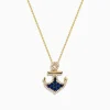 Necklaces & Pendants|Effy Jewelry Seaside 14K Yellow Gold Blue Sapphire and Diamond Anchor Pendant
