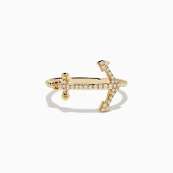 Rings|Effy Jewelry Seaside 14K Yellow Gold Diamond Anchor Ring