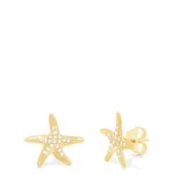 Earrings|Effy Jewelry Seaside 14K Yellow Gold Diamond Starfish Earrings, 0.18 TCW