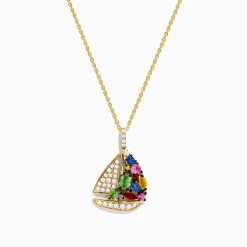Necklaces & Pendants|Effy Jewelry Seaside 14K Yellow Gold Diamond Multi Sapphire Boat Pendant