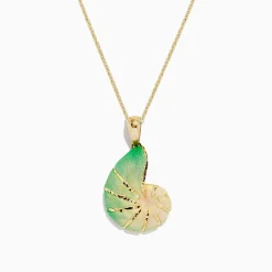Necklaces & Pendants|BH Multi Seaside 14K Yellow Gold Green Swirl Shell Pendant