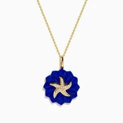 Necklaces & Pendants|Effy Jewelry Seaside 14K Yellow Gold Lapis and Diamond Starfish Pendant