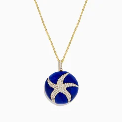 Necklaces & Pendants|Effy Jewelry Seaside 14K Yellow Gold Lapis and Diamond Starfish Pendant