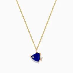 Necklaces & Pendants|Effy Jewelry Seaside 14K Yellow Gold Lapis and Diamond Fish Pendant