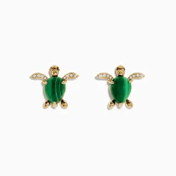 Earrings|Effy Jewelry Seaside 14K Yellow Gold Malachite and Diamond Turtle Ring