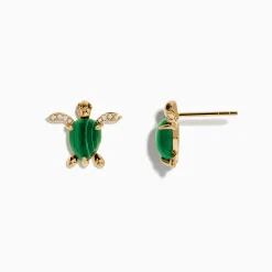 Earrings|Effy Jewelry Seaside 14K Yellow Gold Malachite and Diamond Turtle Ring