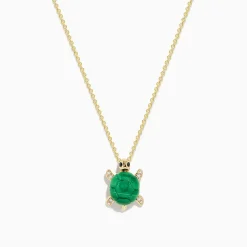 Necklaces & Pendants|Effy Jewelry Seaside 14K Yellow Gold Malachite and Diamond Turtle Pendant