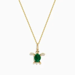 Necklaces & Pendants|Effy Jewelry Seaside 14K Yellow Gold Malachite and Diamond Turtle Pendant