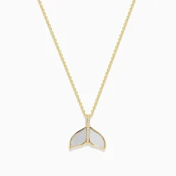 Necklaces & Pendants|BH Multi Seaside 14K Yellow Gold Mother of Pearl u0026 Diamond Whale Tail Pendant