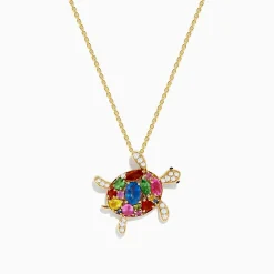Necklaces & Pendants|Effy Jewelry Seaside 14K Yellow Gold Multi Sapphire and Diamond Turtle Pendant
