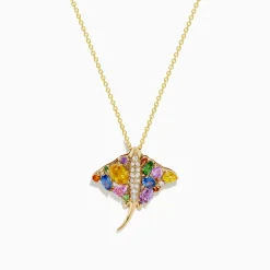 Necklaces & Pendants|Effy Jewelry Seaside 14K Yellow Gold Multi Sapphire and Diamond Stingray Pendant