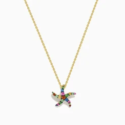 Necklaces & Pendants|Effy Jewelry Seaside 14K Yellow Gold Multi Sapphire Starfish Pendant
