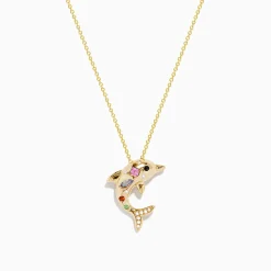 Necklaces & Pendants|Effy Jewelry Seaside 14K Yellow Gold Multi Sapphire and Diamond Dolphin Pendant