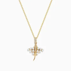 Necklaces & Pendants|Effy Jewelry Seaside 14K Yellow Gold Pearl and Diamond Sting Ray Pendant