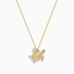 Necklaces & Pendants|Effy Jewelry Seaside 14K Yellow Gold White and Black Diamond Turtle Pendant