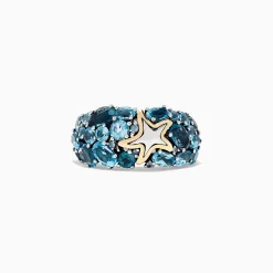 Rings|BH Multi Seaside Silver and 18K Gold Blue Topaz Starfish Ring, 6.70 TCW