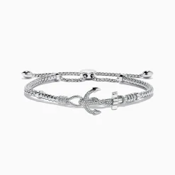 Bracelets|Effy Jewelry Seaside Sterling Silver Braided Chain Diamond Anchor Bolo Bracelet, 0.16 TCW