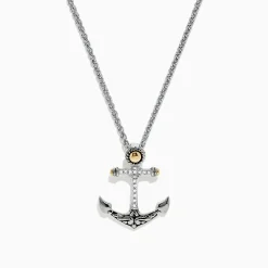 Necklaces & Pendants|BH Multi Seaside Sterling Silver u0026 18K Gold Diamond Anchor Pendant, 0.06 TCW