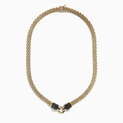 Necklaces & Pendants|BH Multi Signature 14K Gold Black Diamond and Emerald Panther Necklace, 1.27