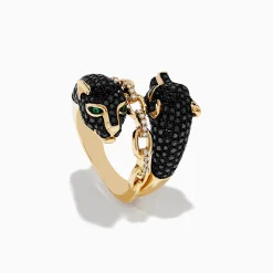 Rings|Effy Jewelry Signature 14K Gold Black Diamond Panther Bypass Statement Ring