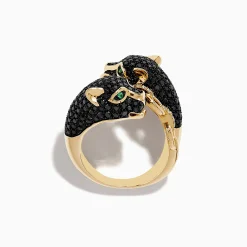 Rings|Effy Jewelry Signature 14K Gold Black Diamond Panther Bypass Statement Ring