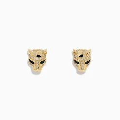 Earrings|BH Multi Signature 14K Gold Emerald and Diamond Panther Earrings, 0.35 TCW