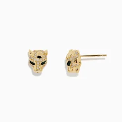Earrings|BH Multi Signature 14K Gold Emerald and Diamond Panther Earrings, 0.35 TCW