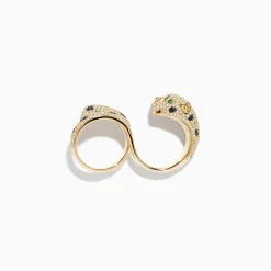 Rings|Effy Jewelry Signature 14K Gold Emerald, Black and White Double Finger Ring