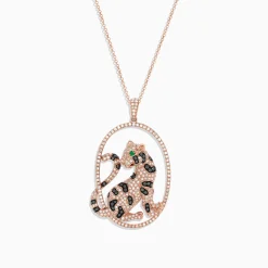 Necklaces & Pendants|Effy Jewelry Signature 14K Rose Gold Diamond and Emerald Panther Pendant, 1.75 TCW