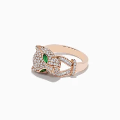 Rings|Effy Jewelry Signature 14K Rose Gold Emerald and Diamond Panther Ring