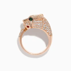 Rings|Effy Jewelry Signature 14K Rose Gold Emerald and Diamond Panther Ring