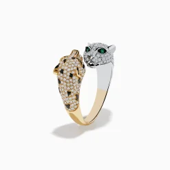 Rings|Effy Jewelry Signature 14K 2-Tone Gold Diamond and Emerald Panther Bypass Ring