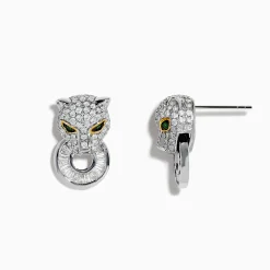 Earrings|Effy Jewelry Signature 14K Two Tone Gold Emerald and Diamond Earrings