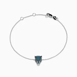 Bracelets|Effy Jewelry Signature 14K White Gold Black and Blue Diamond Panther Bracelet