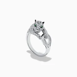 Rings|Effy Jewelry Signature 14K White Gold Emerald and Diamond Panther Ring