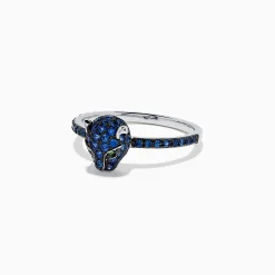 Rings|BH Multi Signature 14K White Gold Sapphire and Diamond Panther Ring, 0.59 TCW