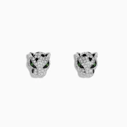 Earrings|Effy Jewelry Signature 14K White Gold Tsavorite and Diamond Panther Stud Earrings