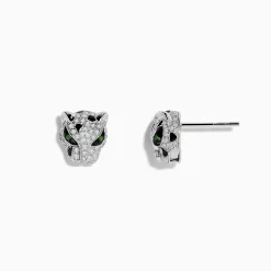 Earrings|Effy Jewelry Signature 14K White Gold Tsavorite and Diamond Panther Stud Earrings