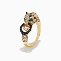 Rings|Effy Jewelry Signature 14K Yellow Black and White Diamond and Emerald Panther Ring