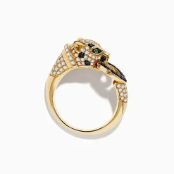 Rings|Effy Jewelry Signature 14K Yellow Black and White Diamond and Emerald Panther Ring