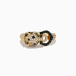Rings|Effy Jewelry Signature 14K Yellow Black and White Diamond and Emerald Panther Ring