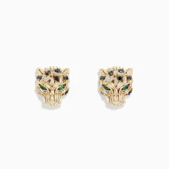 Earrings|BH Multi Signature 14K Yellow Gold Black and White Diamond Panther Earrings