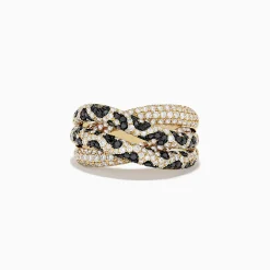 Rings|BH Multi Signature 14K Yellow Gold Black Diamond Spot Crossover Ring