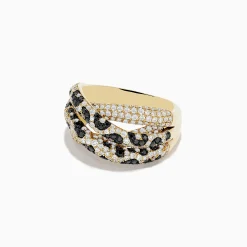 Rings|BH Multi Signature 14K Yellow Gold Black Diamond Spot Crossover Ring