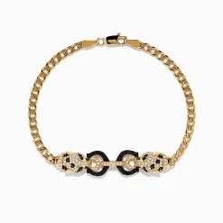 Bracelets|Effy Jewelry Signature 14K Yellow Gold Black and White Diamond Panther Bracelet