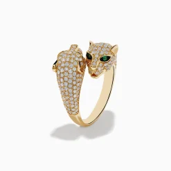 Rings|Effy Jewelry Signature 14K Yellow Gold Diamond and Emerald Panther Bypass Ring