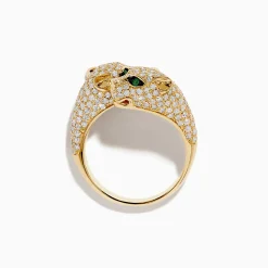 Rings|Effy Jewelry Signature 14K Yellow Gold Diamond and Emerald Panther Bypass Ring