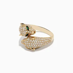 Rings|Effy Jewelry Signature 14K Yellow Gold Diamond and Emerald Panther Bypass Ring