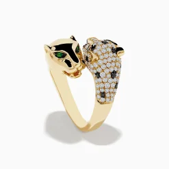 Rings|Effy Jewelry Signature 14K Yellow Gold Diamond and Emerald Double Panther Ring